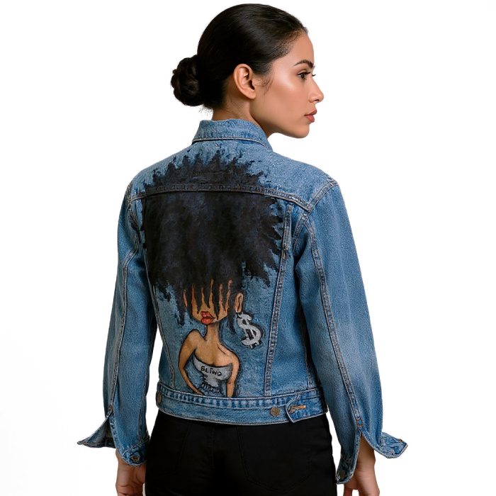 Chaqueta vquera pintada a mano con diseño afro