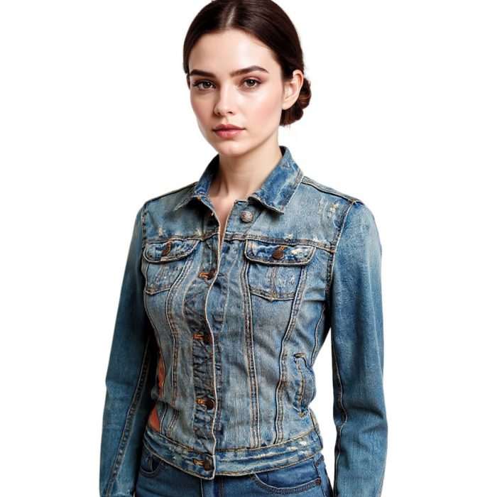 Chaqueta vaquera pintada a mano con diseño de revista