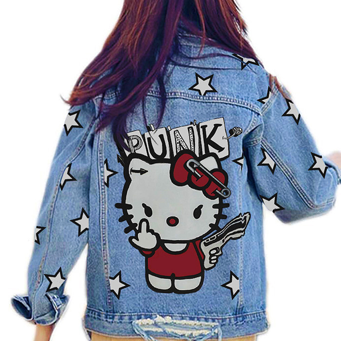 Chaqueta vaquera pintada a mano con diseño de Kitty
