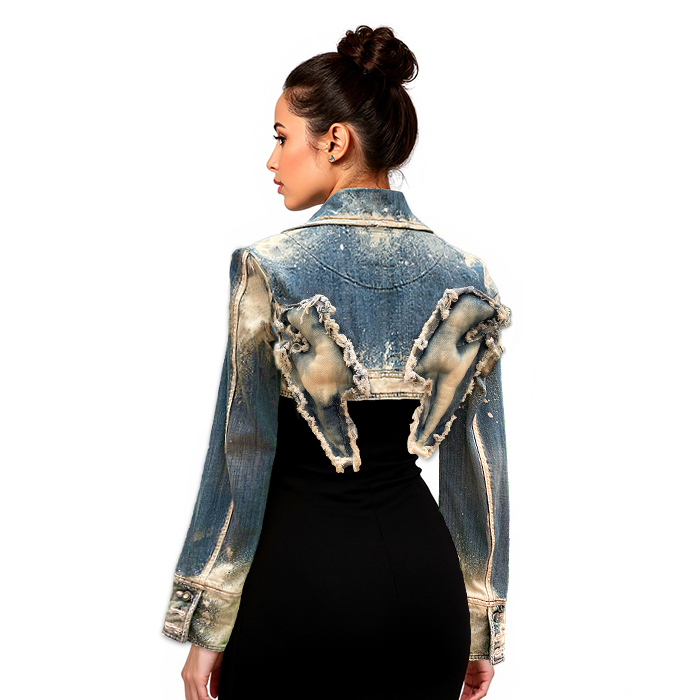 Chaqueta vaquera crop con diseño de rayos.