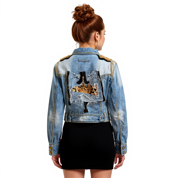 Chaqueta vaquera customizada con parche de tigre.