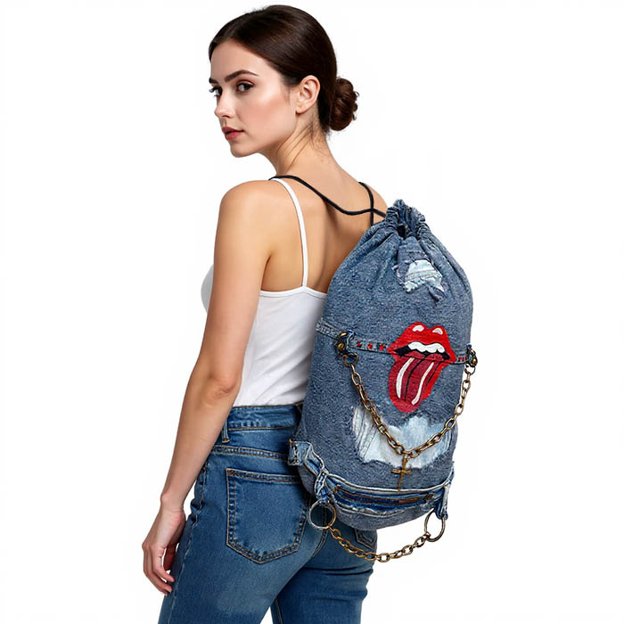 Mochila vaquera reciclada con diseño de los Rolling