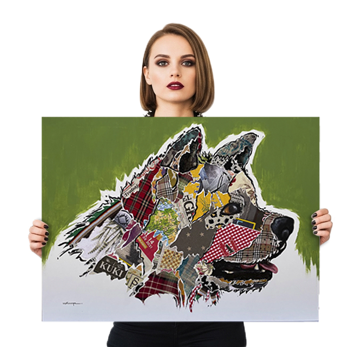 Lienzo pintado a mano con una mascota Akita Inu.
