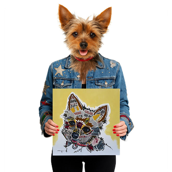 Lienzo pintado a mano con la mascota Aika.