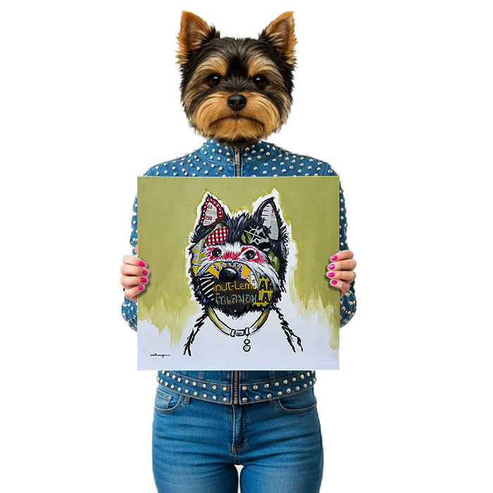 Lienzo pintado a mano con una mascota Terrier.