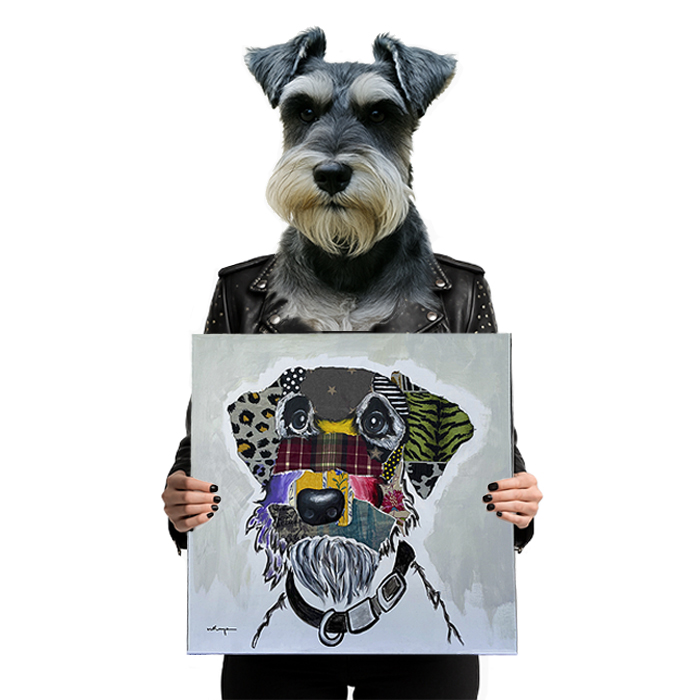 Lienzo pintado a mano con mascota Schnauzer.