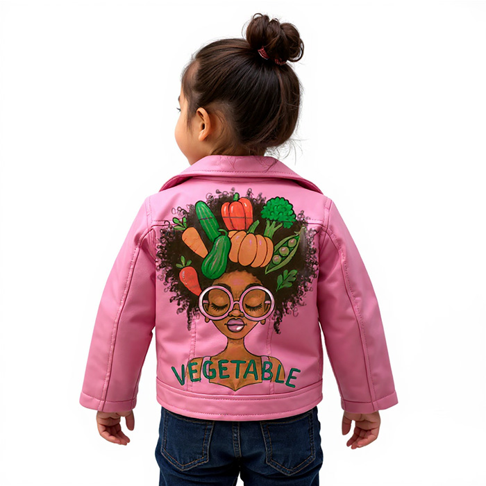 Chaqueta de piel personalizada con vegetales.