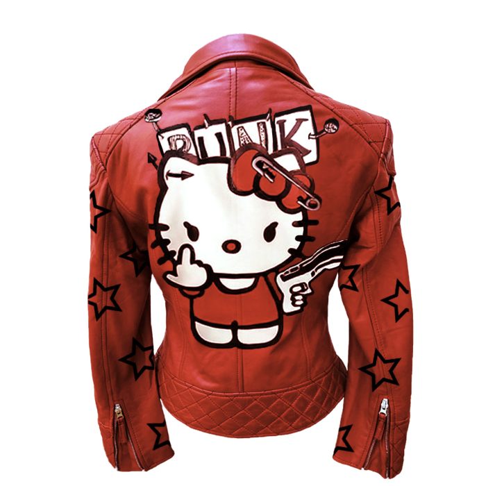 Chaqueta de piel roja con diseño de Kitty