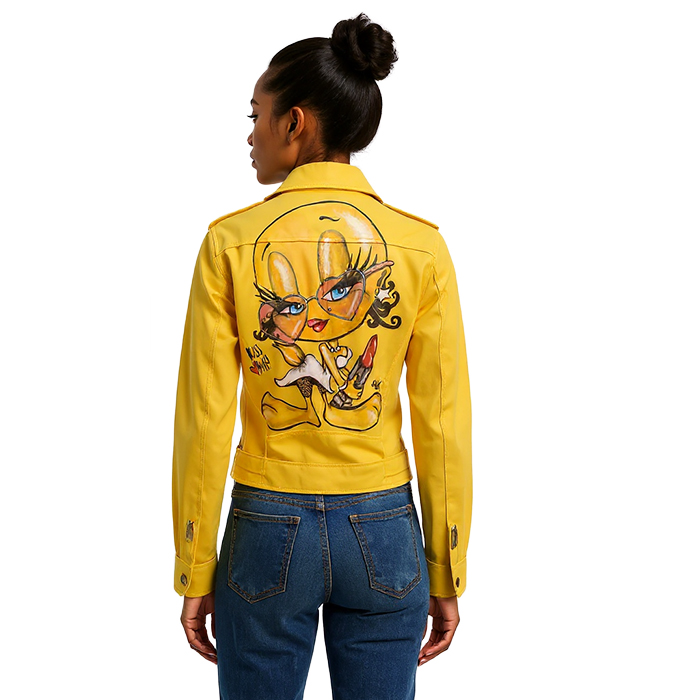 Chaqueta de piel amarilla con diseño de piolina