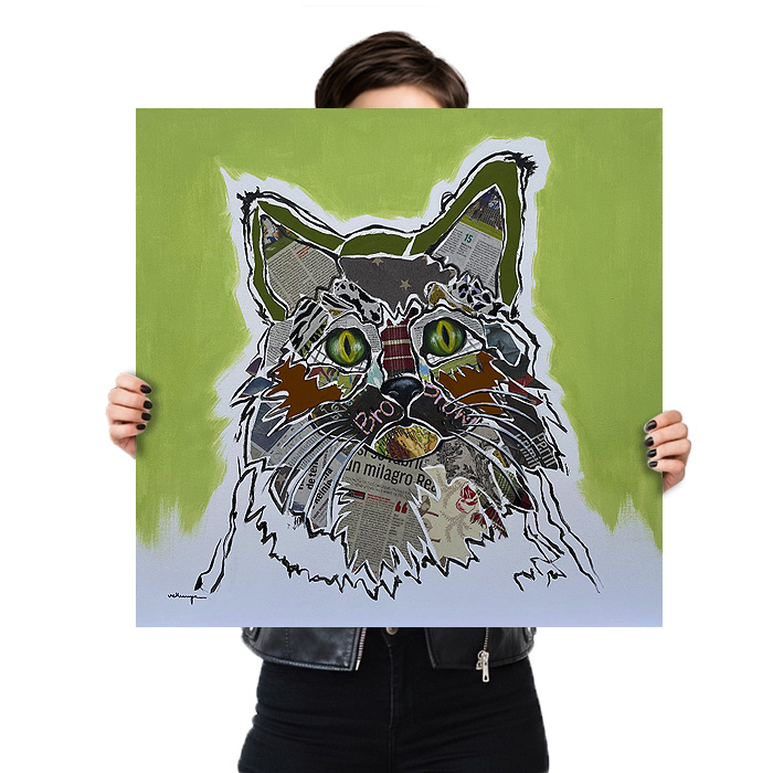 Lienzo pintado a mano con diseño de gato.