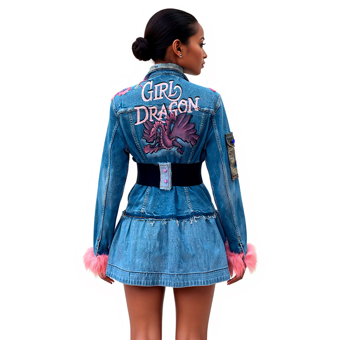 Chaqueta vaquera personalizada y reciclada con diseño de dragón.